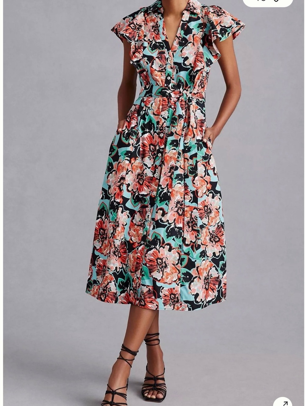 Anthropologie Maeve Flutter-Sleeve Midi Shirt Dress Size SP